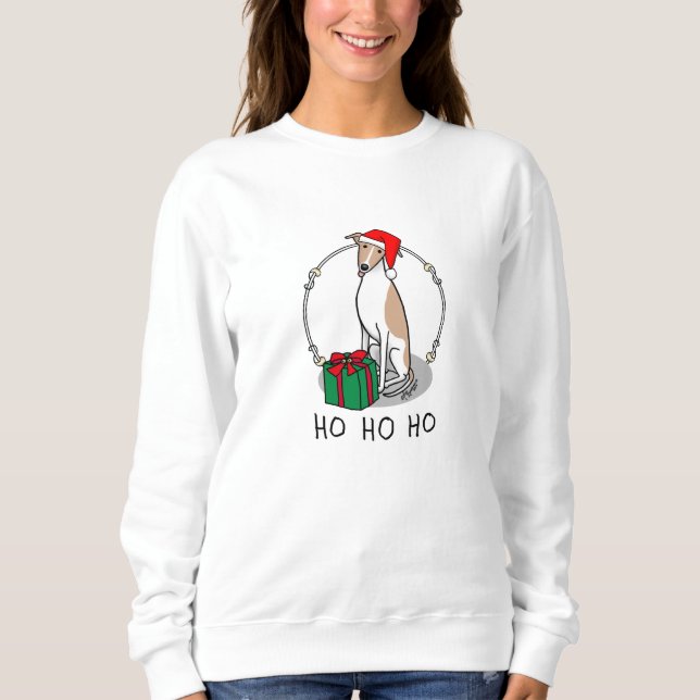 Camiseta Cachorro de Natal Santa Hat Fawn e Cachorro Branco (Frente)