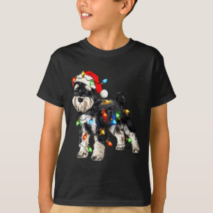 Camiseta Cachorro de Natal Schnauzer Luzes de Natal Chapéu