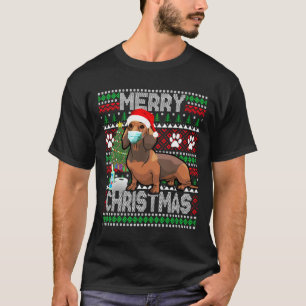 Camiseta Cachorro De Natal Vestindo Máscara E Papai Noel