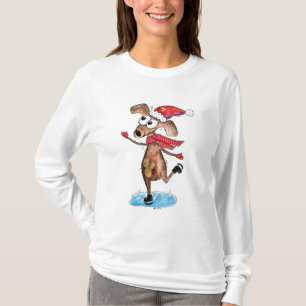 Camiseta Cachorro de Natal Whimsso em Skates de gelo