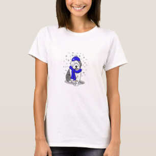 Camiseta Cachorro de Ovelino Inglês (Cinza 1), de cor azul-