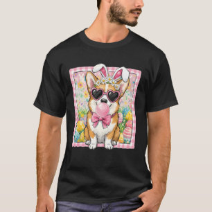 Camiseta Cachorro de Páscoa Orelhas de Coelho Corgi Engraça