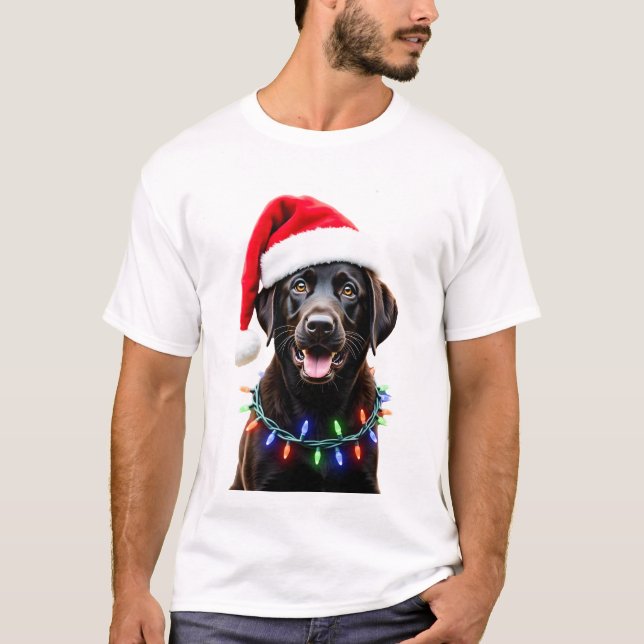 Camiseta Cachorro de pijama com luz de árvore de Natal Labr (Frente)