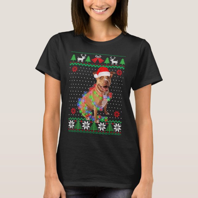 Camiseta Cachorro de Pitbull Cachorro de Natal Cachorro (Frente)