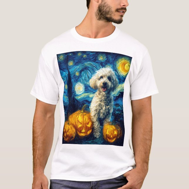 Camiseta Cachorro de Poodle Fofo Abóbora de Halloween Jack  (Frente)