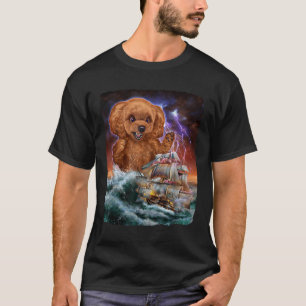 Camiseta Cachorro De Poodle Monstro Como Kraken Ataca Um Na