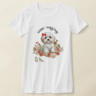 Camiseta Cachorro de porco maltês com flores