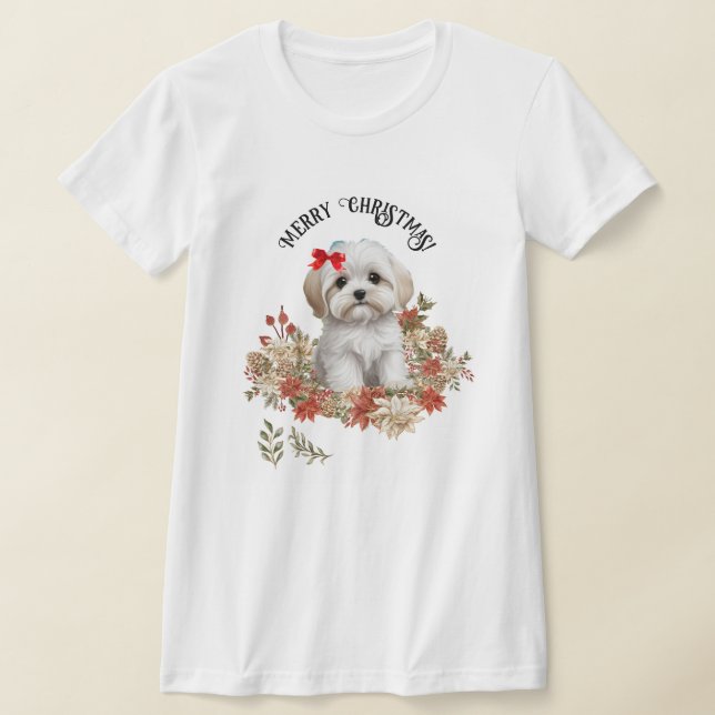 Camiseta Cachorro de porco maltês com flores (Postura )