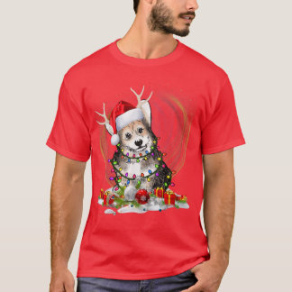 Camiseta Cachorro De Reindeer Corgi Com A Luz De Natal De S