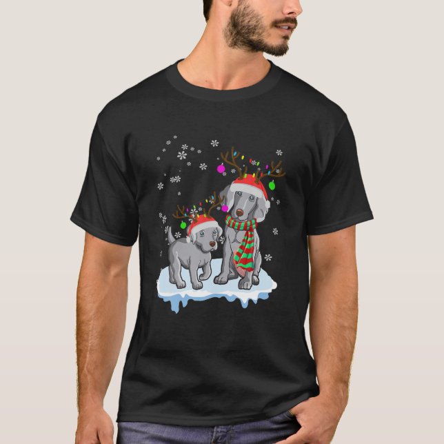 Camiseta Cachorro de rena Santa Hats, Weimaraner de Natal b (Frente)