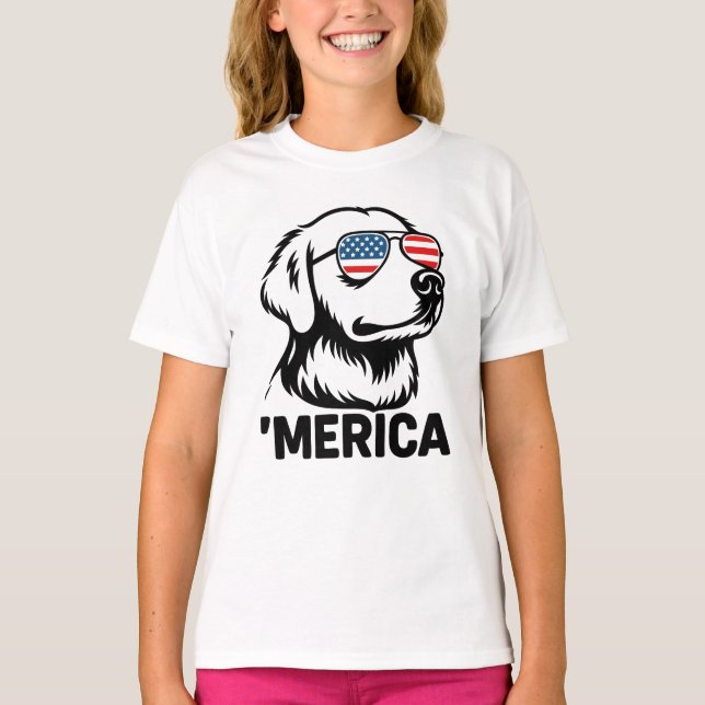 Camiseta Cachorro De Retriever 4 De Julho Merica (Frente)