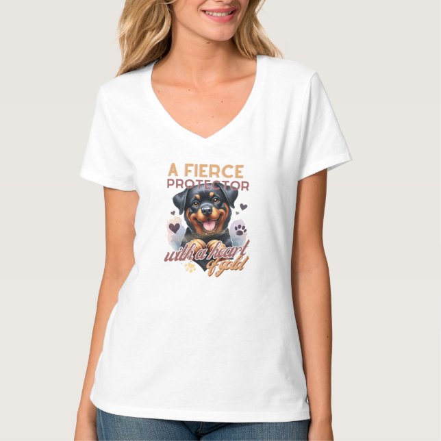 CAMISETA CACHORRO DE ROTWEILLER NEGRO E TAN, QUE DIZ (Frente)