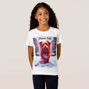 Camiseta Cachorro de rua adorável em uma paisagem gelada na