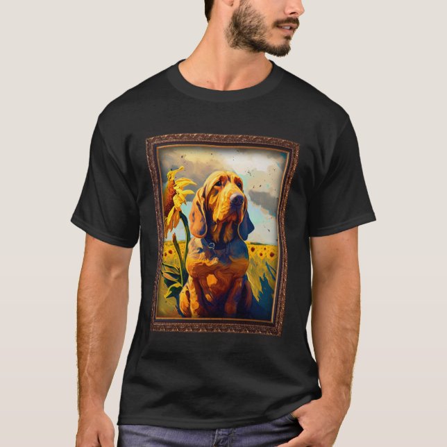 Camiseta Cachorro de Sangue Pintura Flor de Girassol Mãe Mu (Frente)