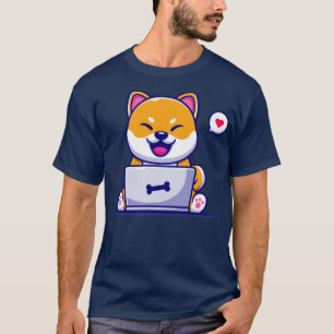 Camiseta Cachorro De Shiba Inu Cujo Cartoon De Laptop Funci