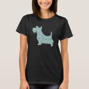 Camiseta Cachorro de Silhueta Floral de Flor escocês Cuja F