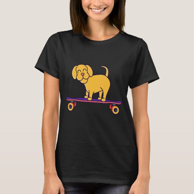 Camiseta Cachorro de skate numa longboard (Frente)