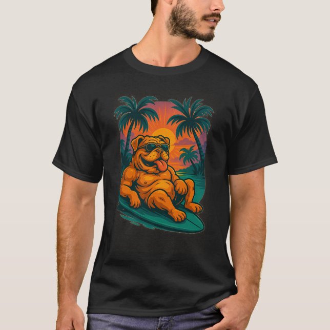 Camiseta Cachorro de Verão sem fim - Surf retrô (Frente)