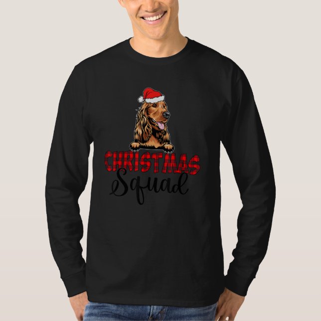 Camiseta Cachorro de Xadrez de Natal Spaniel Santa Hat (Frente)