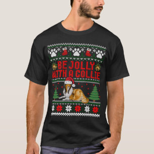 Camiseta Cachorro De Xmas Feio Seja Jolly Com Uma Collie Ru