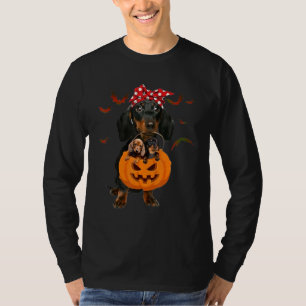 Camiseta Cachorro Dia das Bruxas Dachshund Preto Jack O Lan