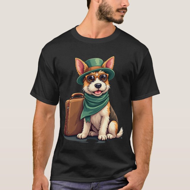Camiseta Cachorro Divertido Viajar com Gráfico de Mala para (Frente)