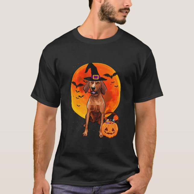 Camiseta Cachorro do Coonhound Redbone Halloween Jack O Lan (Frente)