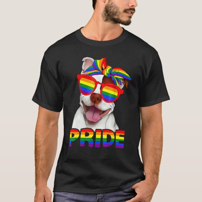 Camiseta Cachorro do Orgulho Pitbull Mãe Arco-Íris Lgbt Org (Frente)