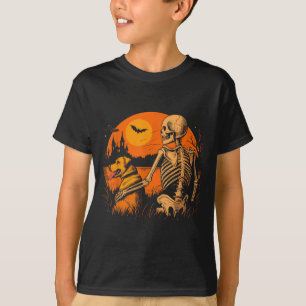 Camiseta Cachorro do Pôr do Sol Esqueleto Dia das Bruxas Am