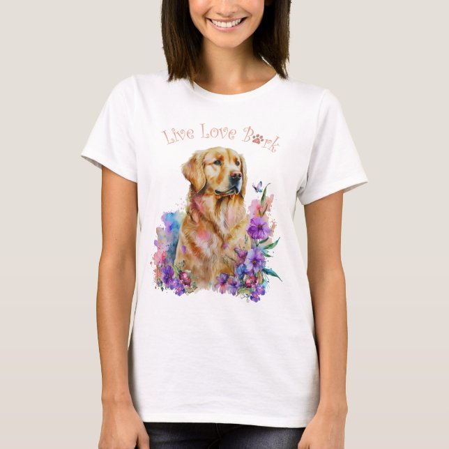 Camiseta Cachorro do Retriever do ouro Mãe Floral (Frente)