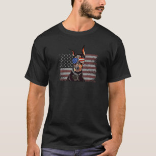 Camiseta Cachorro Doberman da Moda Retro EUA Bandeira Ameri