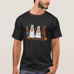 Camiseta Cachorro Doberman Engraçado Fantasma Outono Folhas