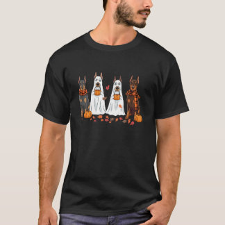 Camiseta Cachorro Doberman Engraçado Fantasma Outono Folhas