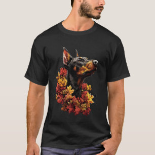 Camiseta Cachorro Doberman Fofo com Folhas de Outono Estéti