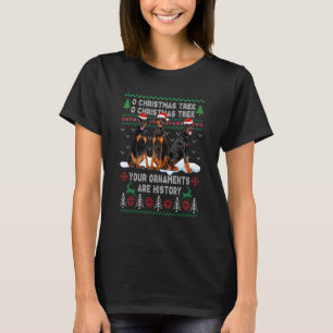 Camiseta Cachorro Doberman Fofo Oh Árvore de Natal Xmas Fei