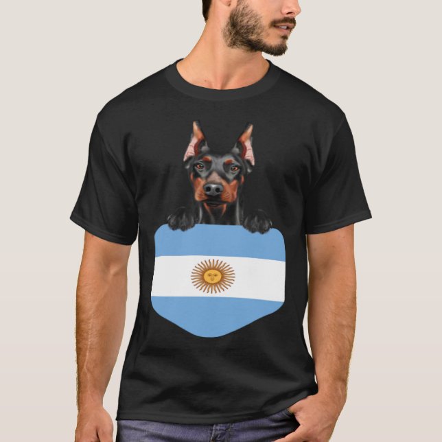 Camiseta Cachorro Doberman Pinscher da Bandeira da Argentin (Frente)