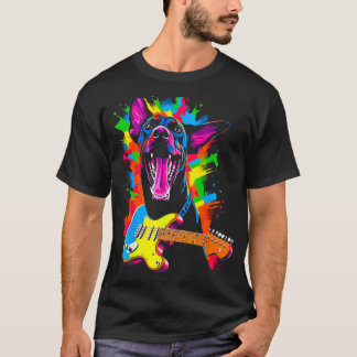 Camiseta Cachorro Doberman Pinscher Guitarrista