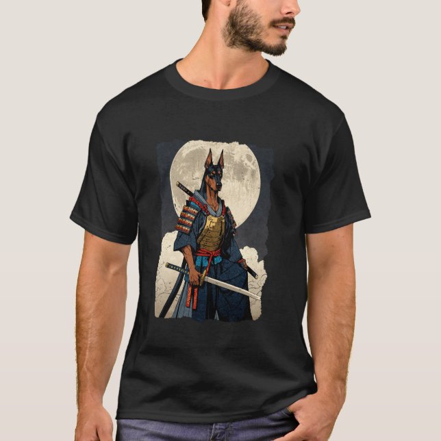 Camiseta Cachorro Doberman Samurai Japonês Retro Ukiyo-e Gu (Frente)