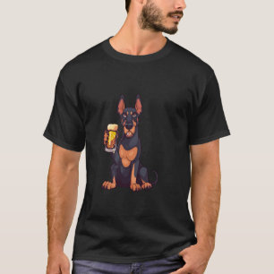 Camiseta Cachorro Dobermann Bebendo Cerveja Cartoon
