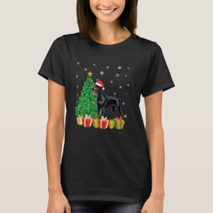 Camiseta Cachorro Dobermann com Chapéu de Papai Noel Ilumin