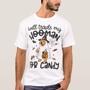 Camiseta Cachorro Dourado Engraçado Fantasma de Halloween A