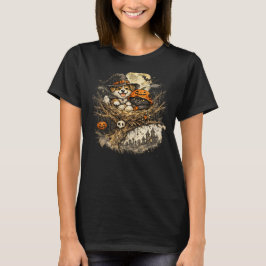 Camiseta Cachorro e Gato do Halloween Construindo um Ninho