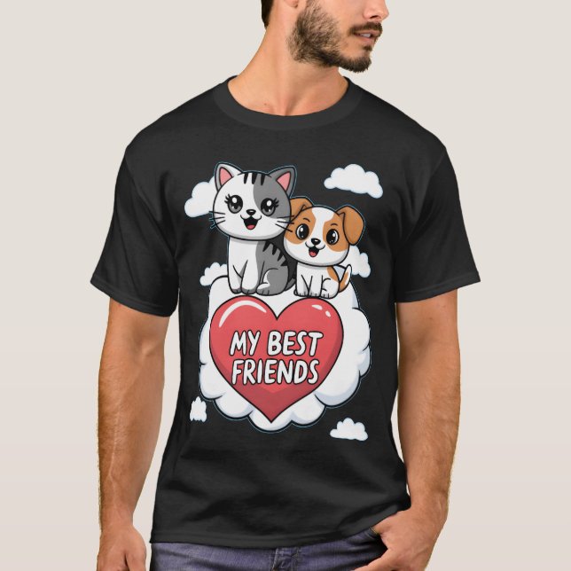 Camiseta Cachorro e Gato Os Meus Melhores Amigos Nuvens do  (Frente)