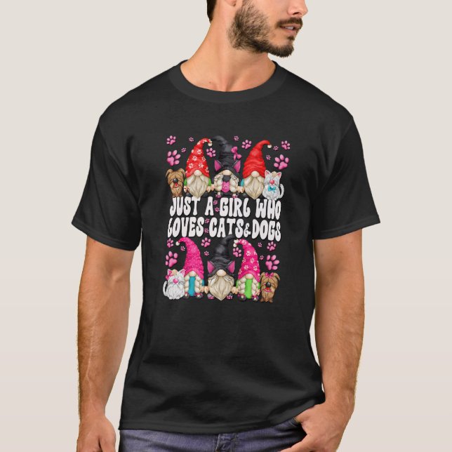 Camiseta Cachorro E Gnomo De Gato Para Uma Menina Que Ama G (Frente)