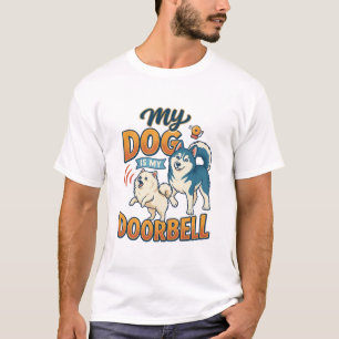 Camiseta Cachorro é latindo campainha da porta Branco Azul_