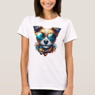 Camiseta Cachorro Elegante Com Óculos Arte de Estimação Mod