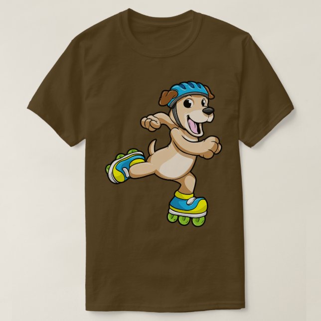 Camiseta Cachorro em linha com Skates em linha e capacete (Frente do Design)