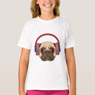 Camiseta Cachorro em Música com Fone de Ouvido