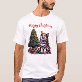Camiseta Cachorro embalado na arte das Luzes de Natal
