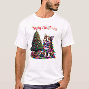 Camiseta Cachorro embalado na arte das Luzes de Natal